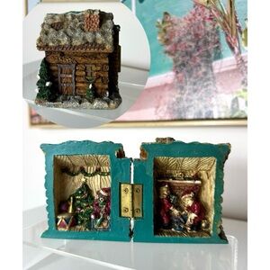 Vintage Windsor Christmas Cabin Hinged Resin House Holiday Village Scene 3" Tall
